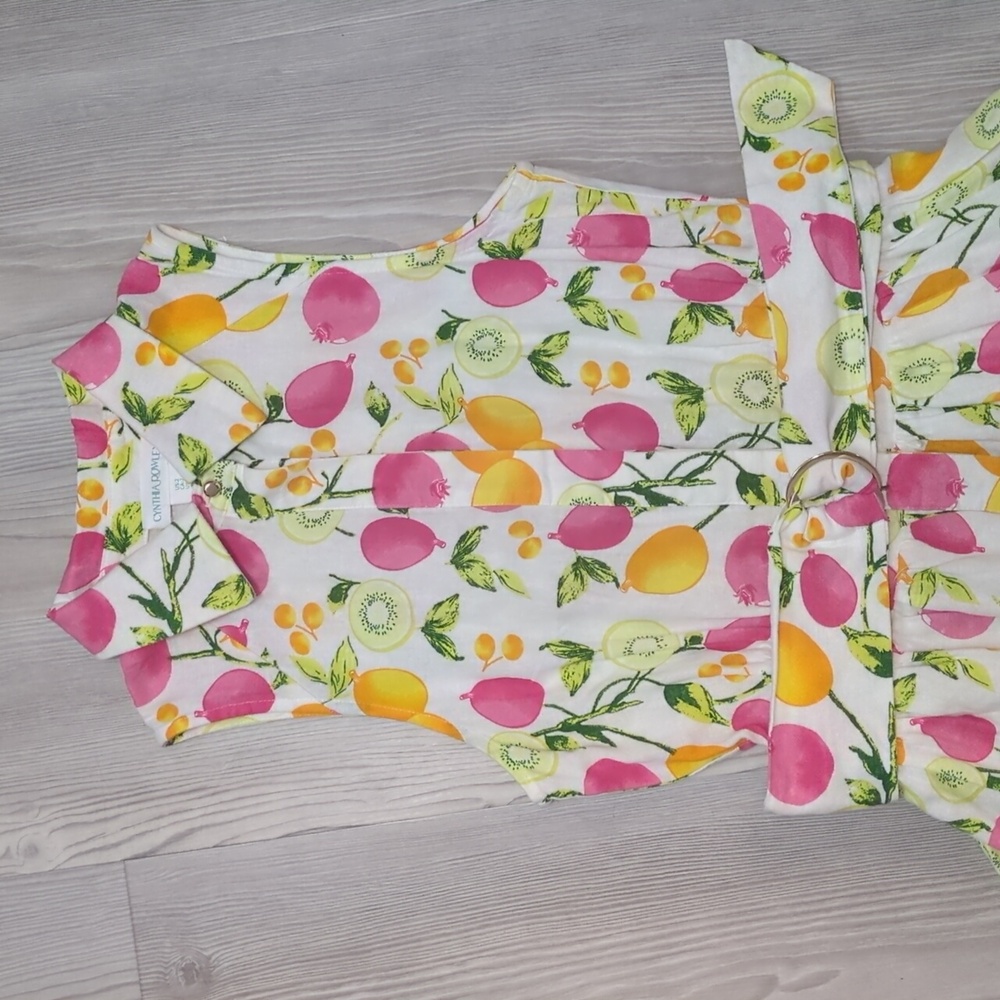 Cynthia Rowley 2 Fruit Kiwi Dress Sleeveless Pink Orange White Collar Button Up - Picture 2 of 16